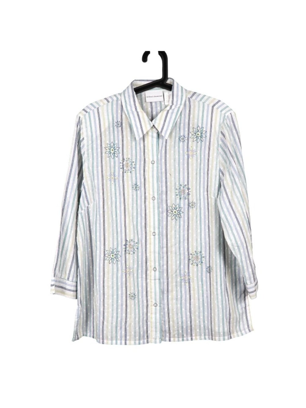 Snowflake Striped Button Up Shirt 16 Beads Sequin Swiss Dot Embroidered Snap